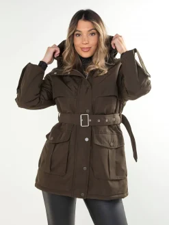Parka acolchoada com cinto