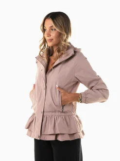 Parka com capuz e folhos