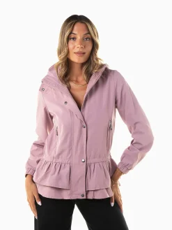 Parka com capuz e folhos