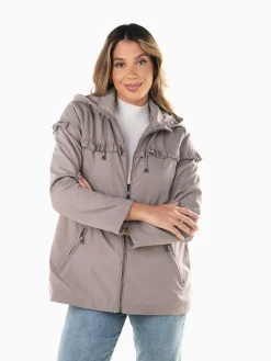 Parka com capuz encaixe folhos