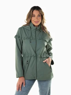 Parka com capuz encaixe folhos