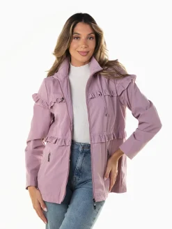 Parka com capuz encaixe folhos