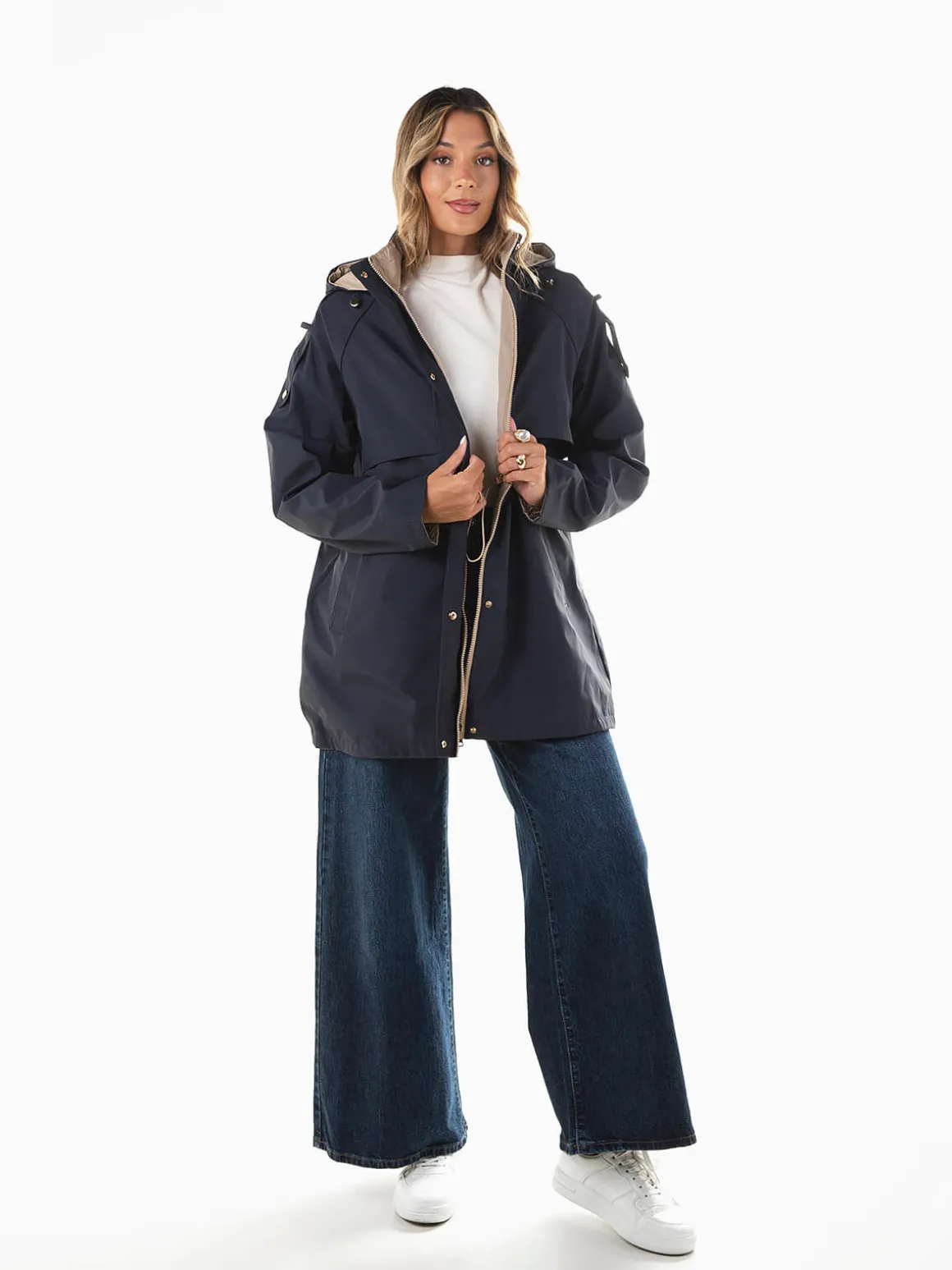 Parka reversível com fívelas