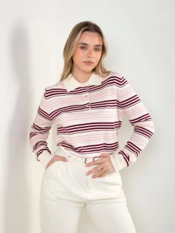 Polo de malha às riscas mistura viscose