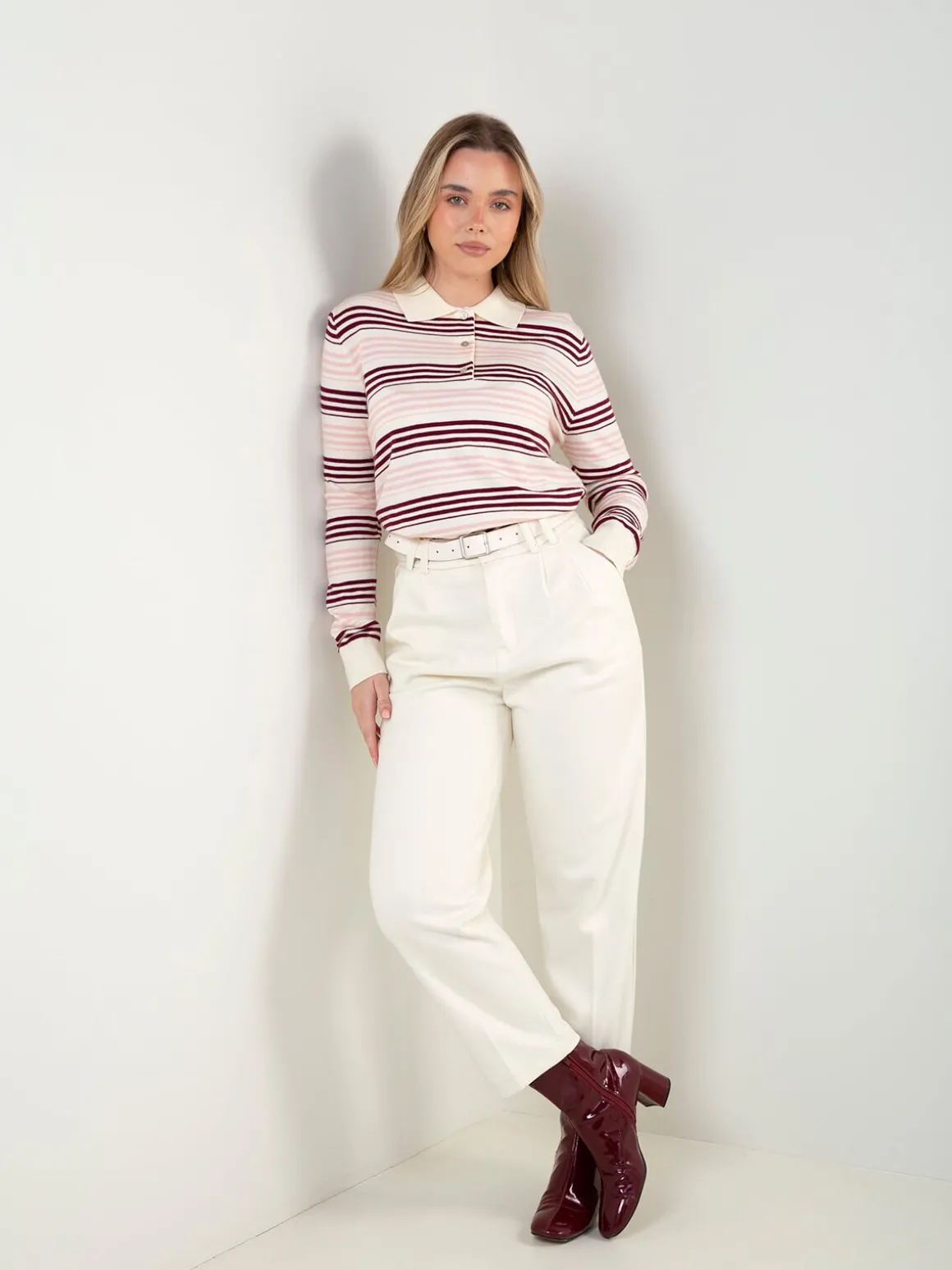 Polo de malha às riscas mistura viscose