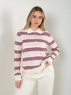 Polo de malha às riscas mistura viscose