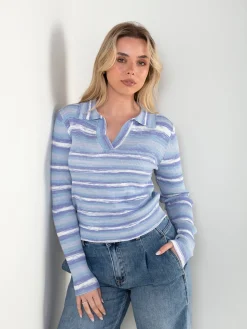 Polo malha canelada ás riscas