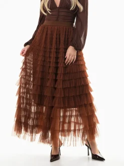 Saia tule comprida com folhos