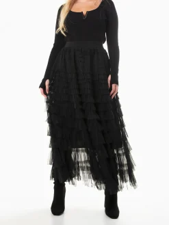 Saia tule comprida com folhos