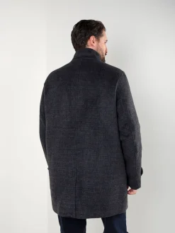 Sobretudo xadrez cinza escuro com gola subida