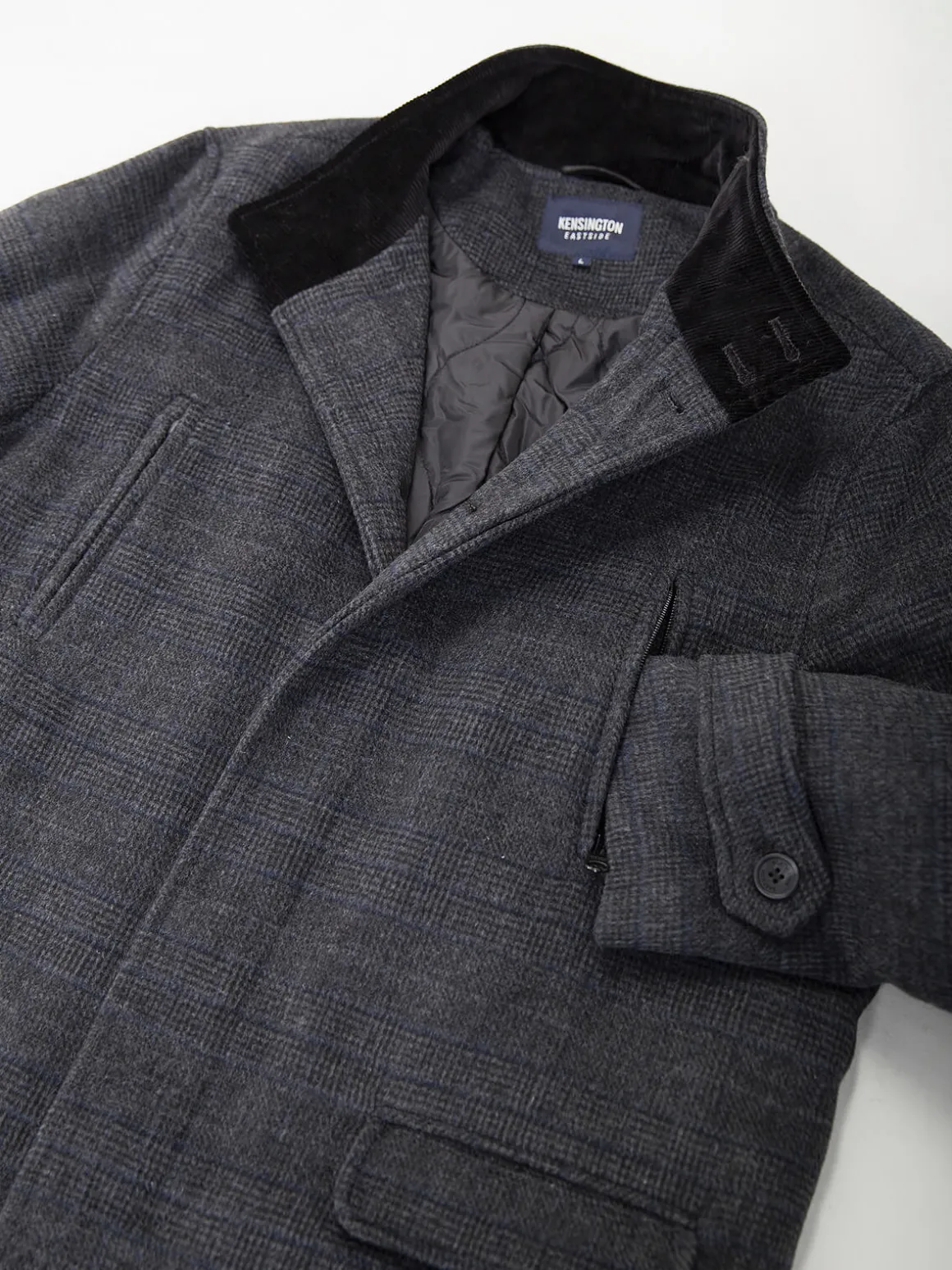 Sobretudo xadrez cinza escuro com gola subida