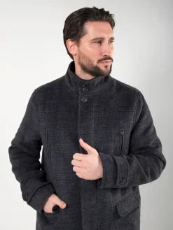 Sobretudo xadrez cinza escuro com gola subida