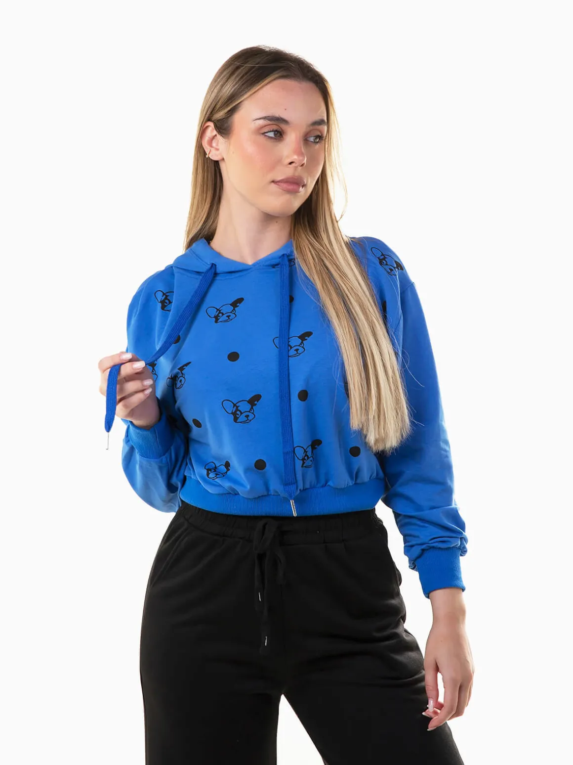 Sweatshirt capuz curta com estampado