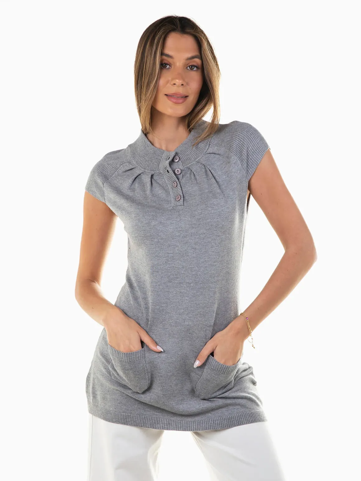 Túnica malha com bolsos