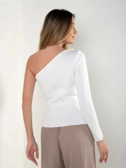 Top assimétrico pérola com flores