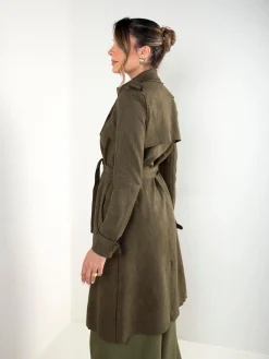 Trench coat efeito camurça com cinto