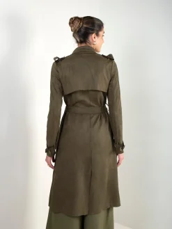 Trench coat efeito camurça com cinto