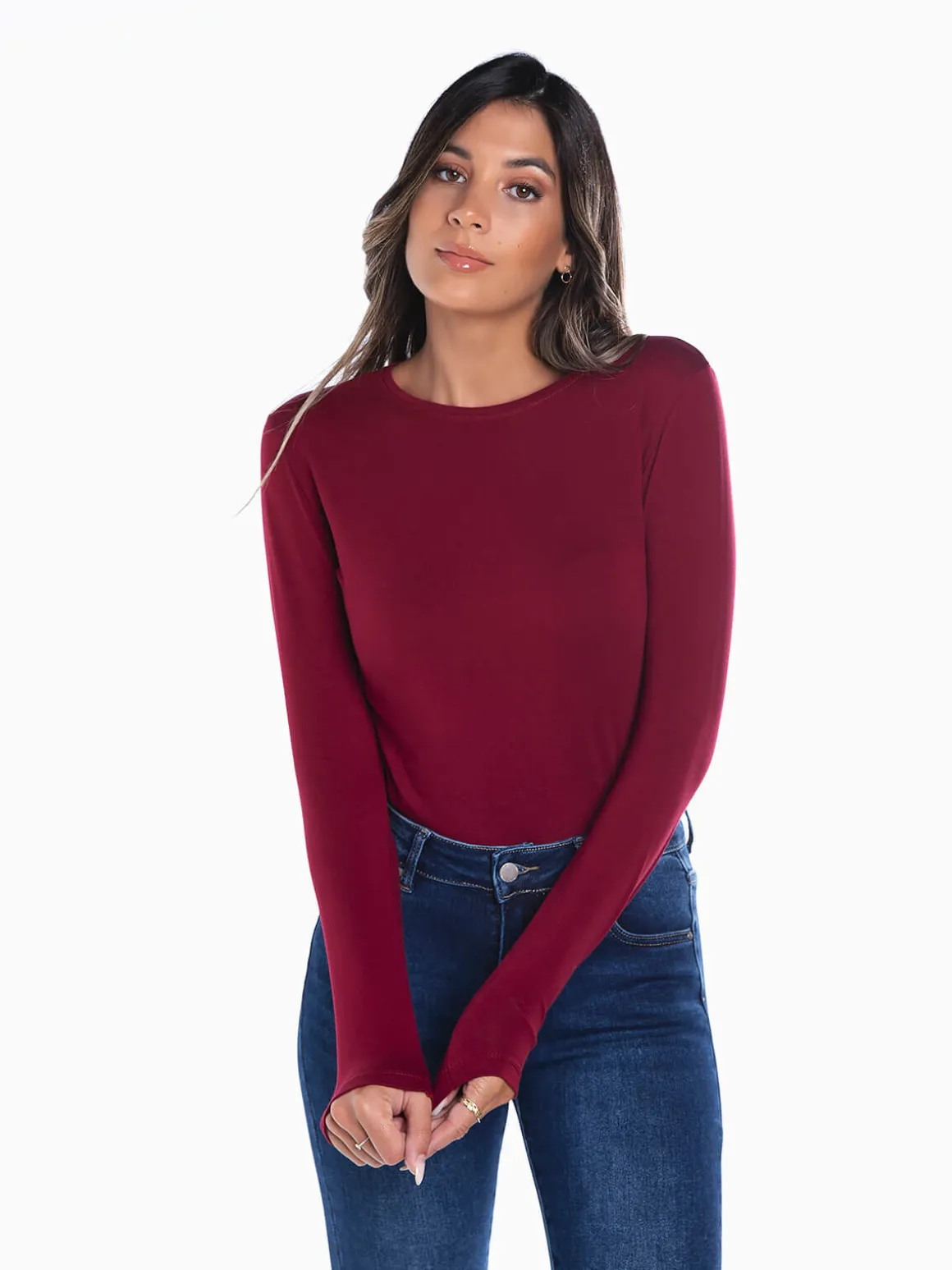 T-shirt básica manga comprida cardada