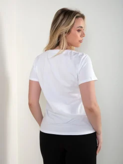 T-shirt com pérolas e estampado