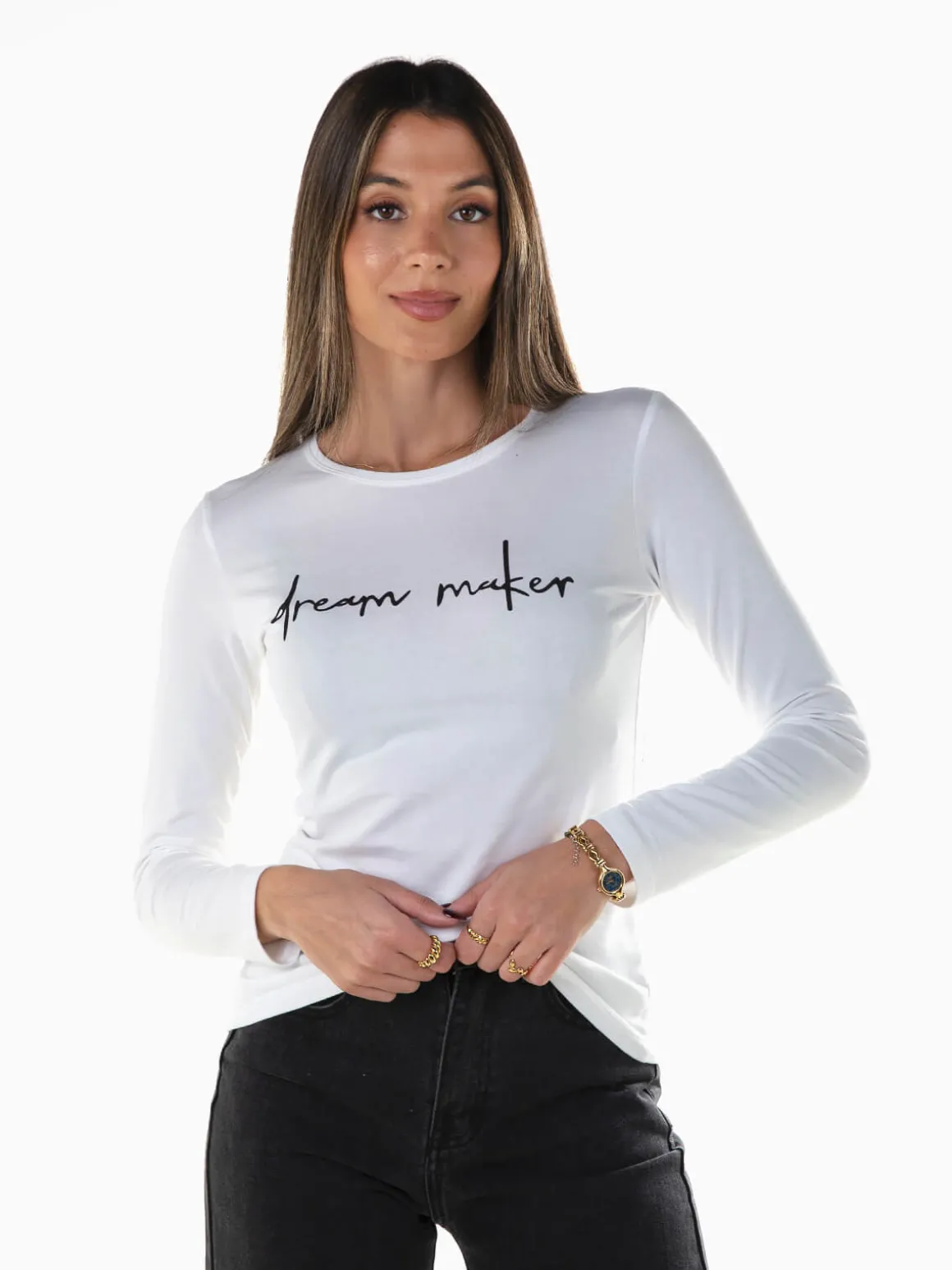 T-shirt manga comprida com mensagem