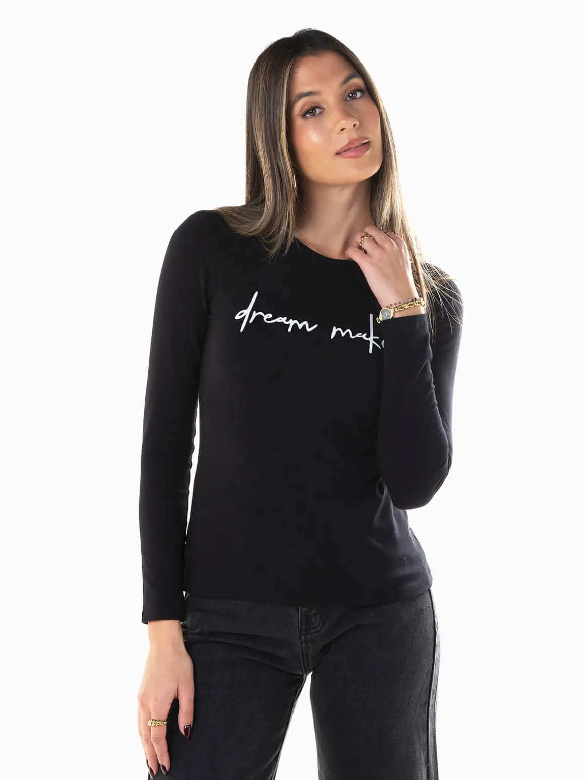 T-shirt manga comprida com mensagem