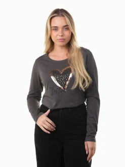 T-shirt manga comprida com coração