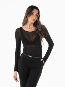 T-shirt manga comprida em tule