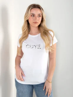 T-shirt manga curta com strass