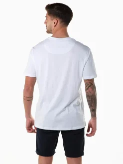 T-shirt manga curta com texto