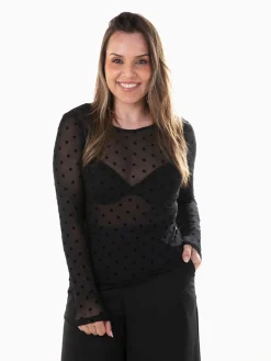 T-shirt preta tule com bolinhas