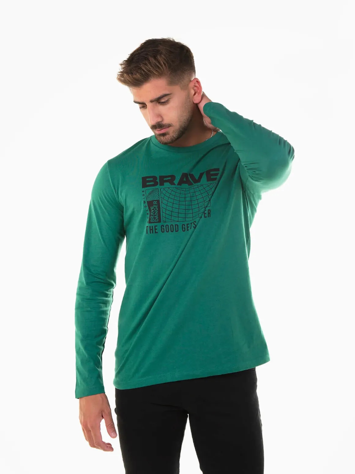 T-shirt verde manga comprida