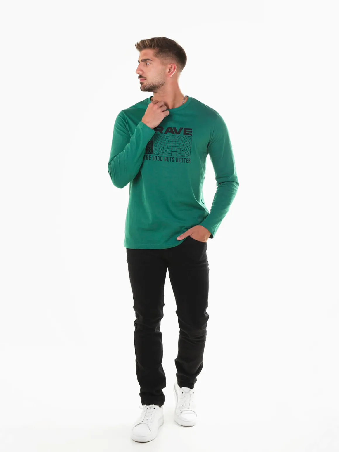 T-shirt verde manga comprida