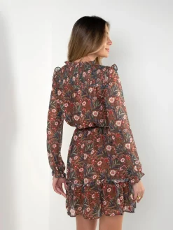 Vestido curto floral manga comprida