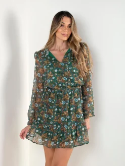 Vestido curto floral manga comprida