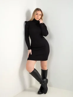 Vestido curto malha canelada preto
