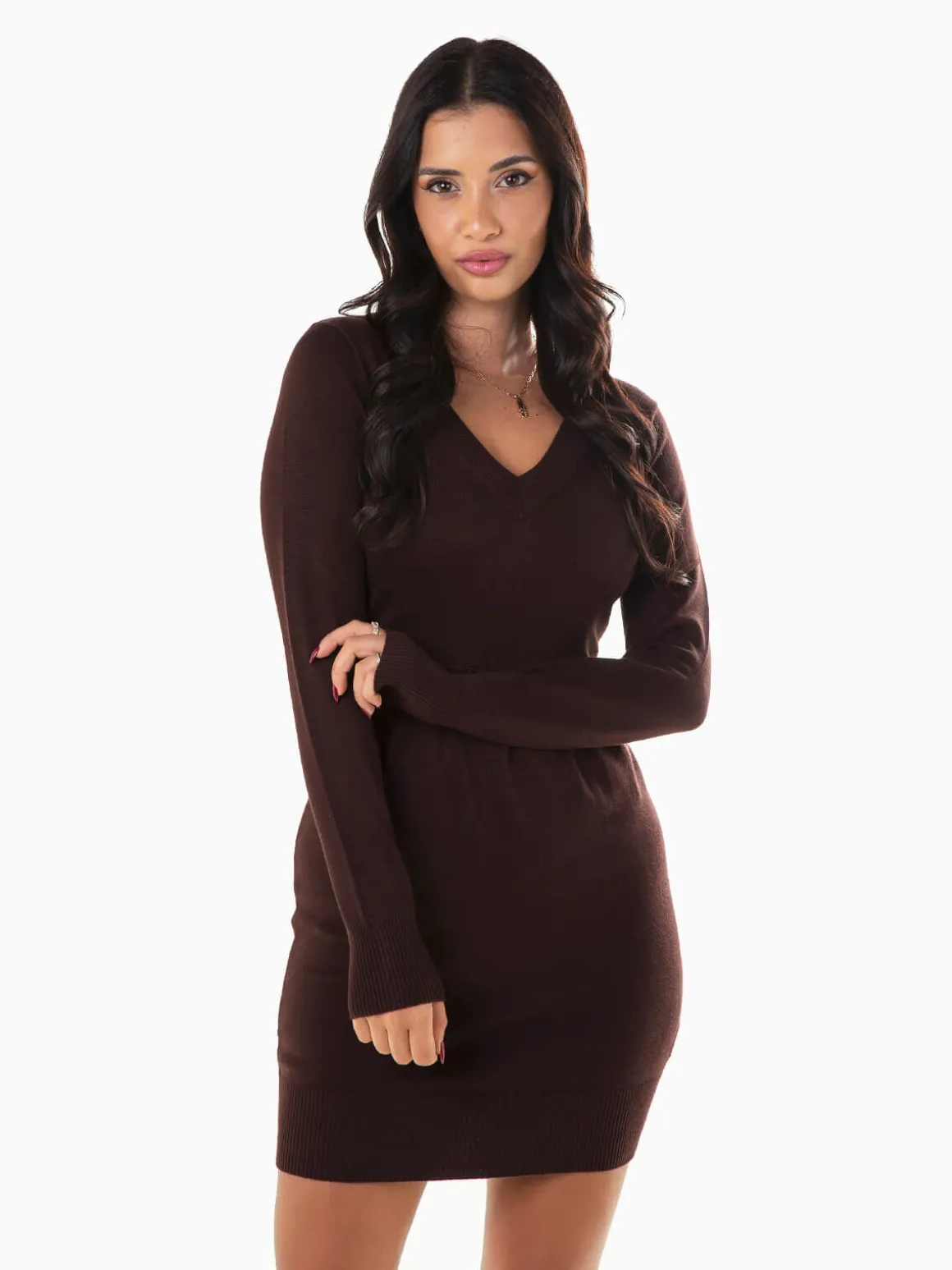 Vestido curto malha em V