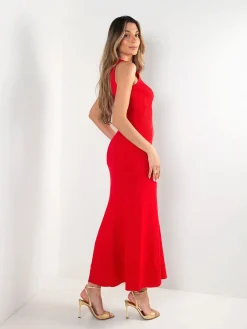 Vestido malha comprido decote halter