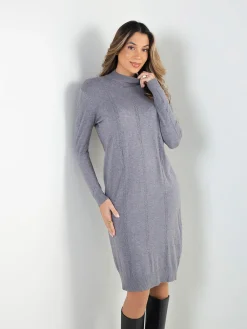 Vestido malha entrançada midi gola perkins