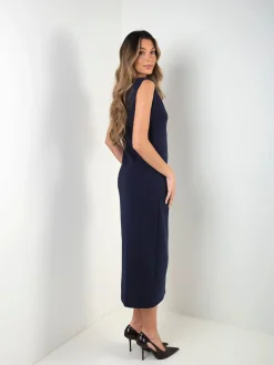 Vestido midi com detalhe dourado