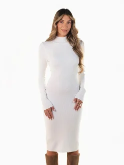 Vestido midi justo com gola perkins