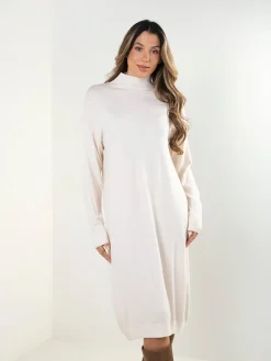 Vestido midi malha com gola subida