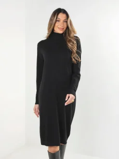 Vestido midi malha com gola subida